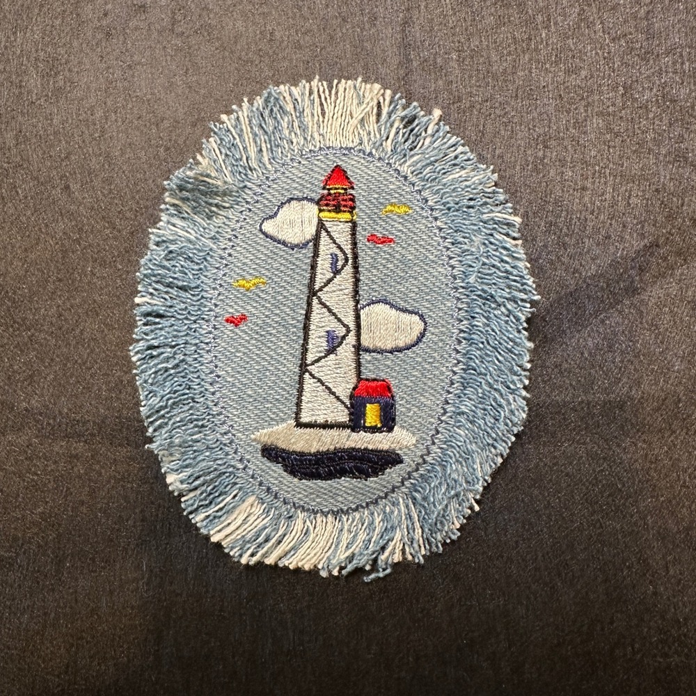 Denim Lighthouse Iron On Patch Embroidered Coastal Nautical Iron On‎ Applique
